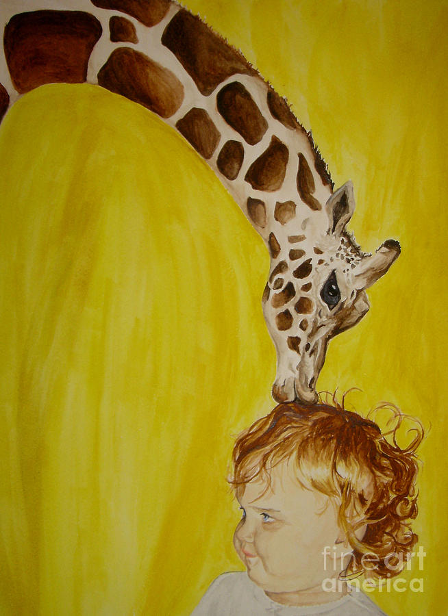 Mika and Giraffe Painting by Tamir Barkan