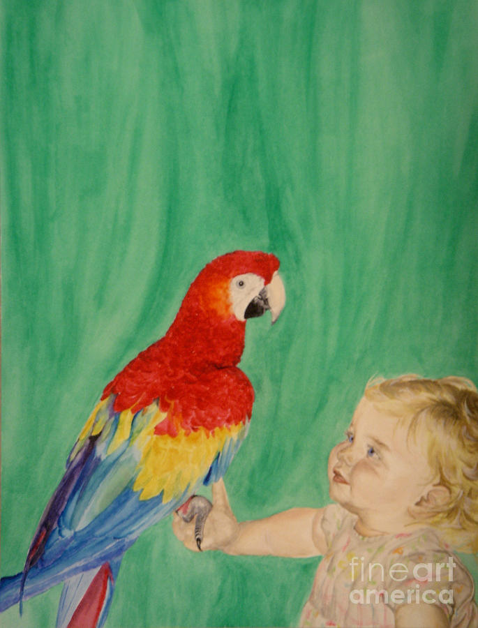 Mika and Parrot Painting by Tamir Barkan