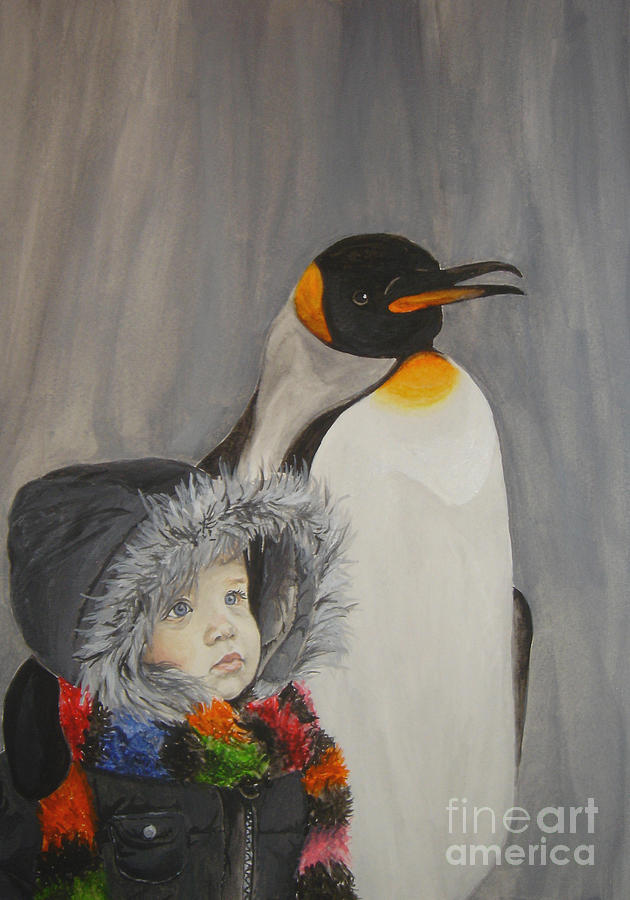 Mika and Penguin Painting by Tamir Barkan