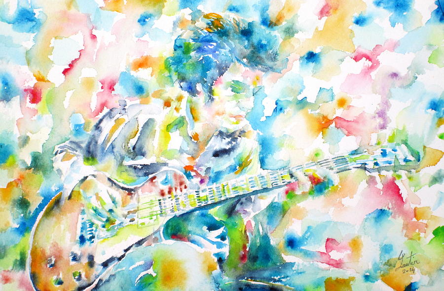 MIKE BLOOMFIELD playing the guitar - watercolor portrait Painting by Fabrizio Cassetta