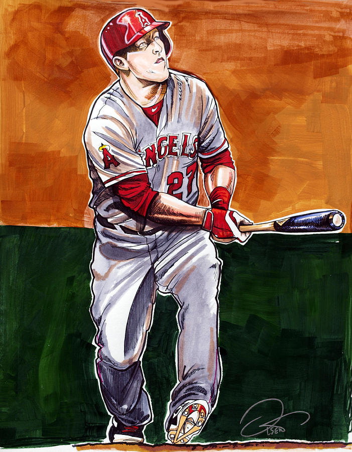 Mike Trout Drawing by Dave Olsen