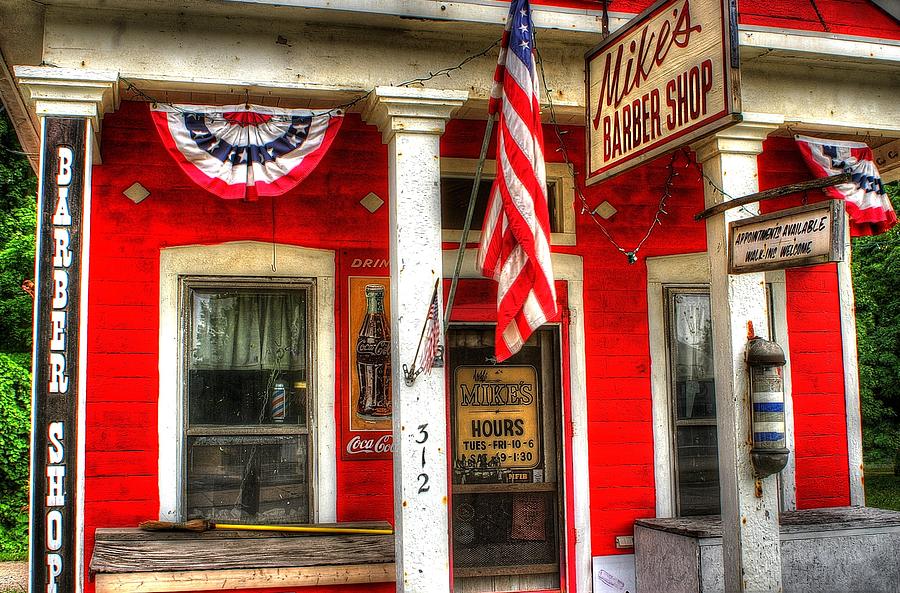 Flag Photograph - Mikes Barber Shop by Randy Pollard