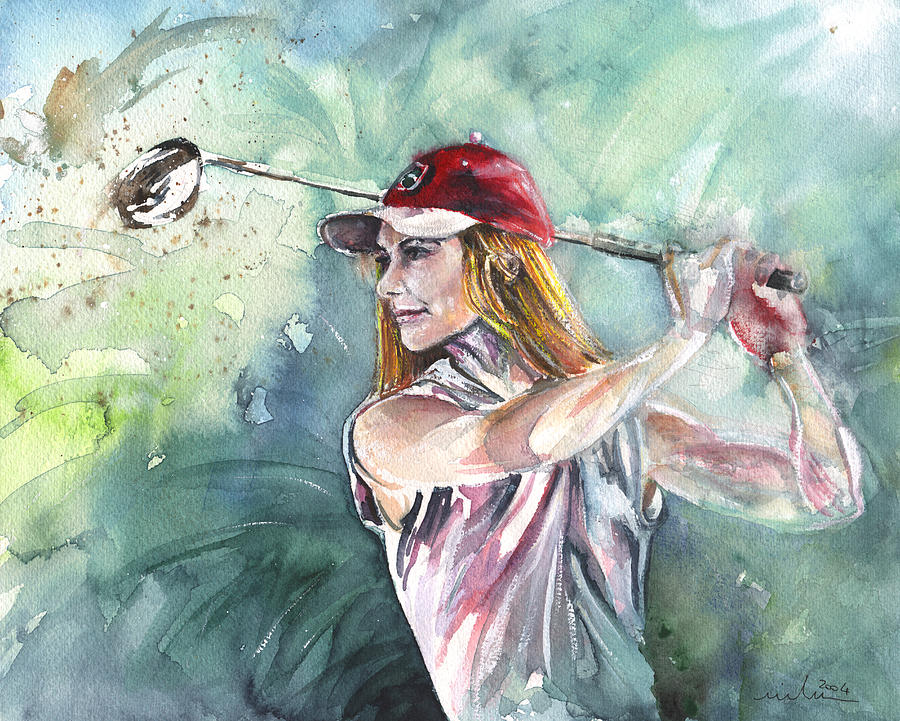Miki Self Portrait Golfing Painting by Miki De Goodaboom
