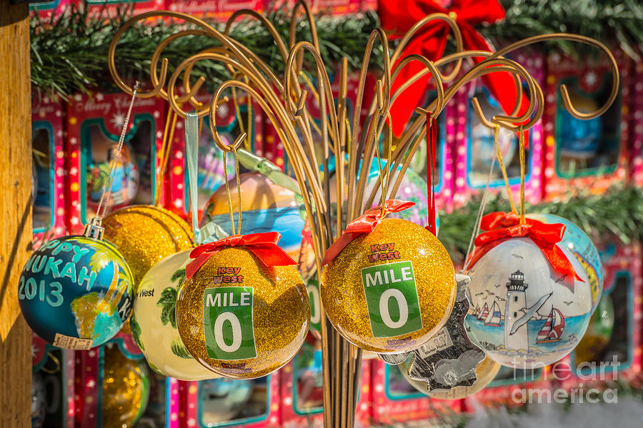 Christmas Photograph - Mile Marker 0 Christmas Decorations Key West 2 - HDR Style by Ian Monk
