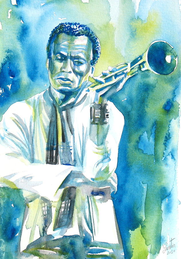 Miles Davis Watercolor Portrait.3 Painting by Fabrizio Cassetta