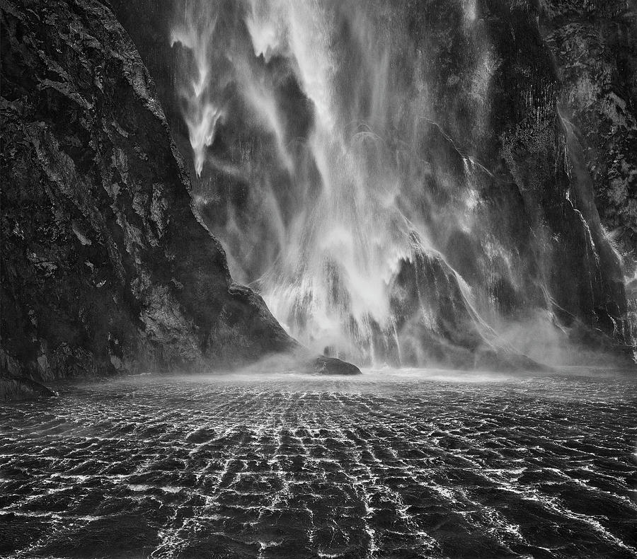 Black And White Photograph - Milford Sound Waterfalls by Yan Zhang