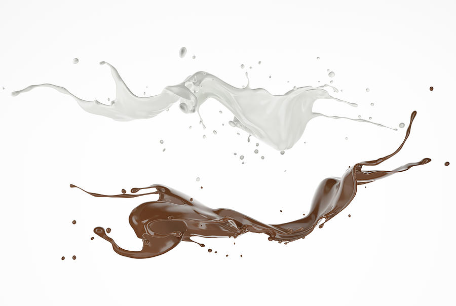 Milk and chocolate splashes in the air, illustration Drawing by Leonello Calvetti/science Photo Library