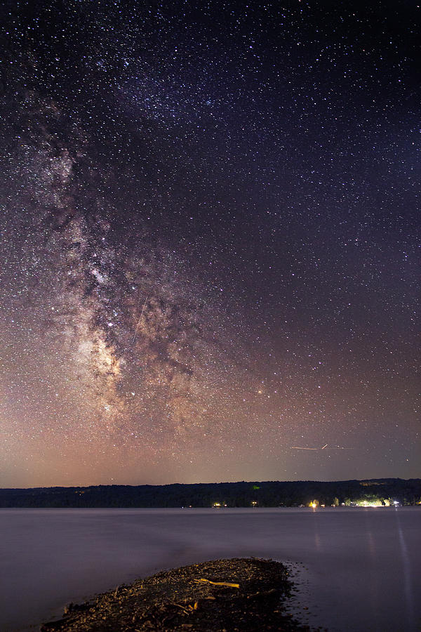 Milky way on Cayuga Lake Ithaca New York Photograph by Paul Ge