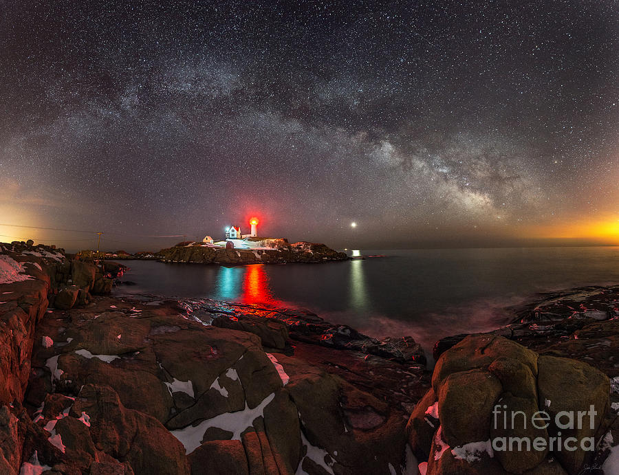 Lighthouse Photograph - Milky Way over Neddick Cape Light by Jim Block