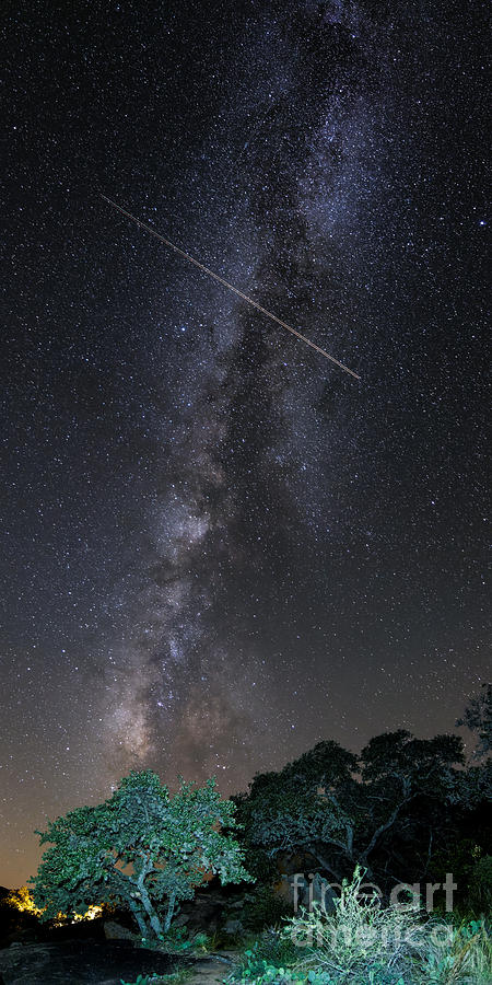 Milky Way Vertical Panorama at Enchanted Rock State Natural Area - Texas Hill Country Photograph by Silvio Ligutti