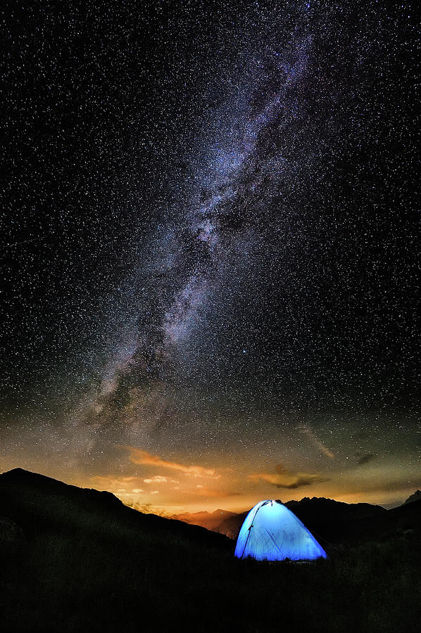 Milky Way With Night Camp Photograph by Andrea Meneghel