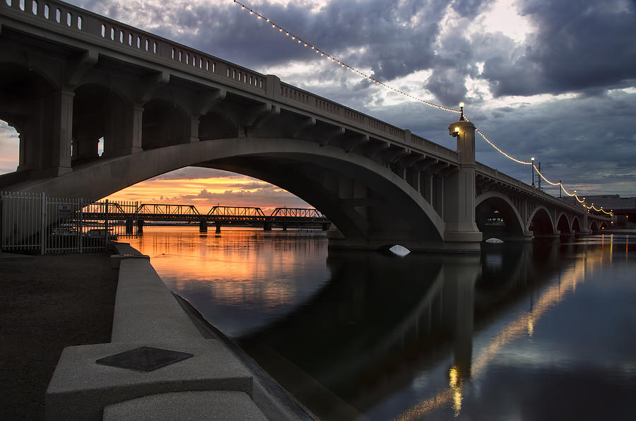 Mill Avenue Bridge Reflections Sunset Photograph by Dave Dilli