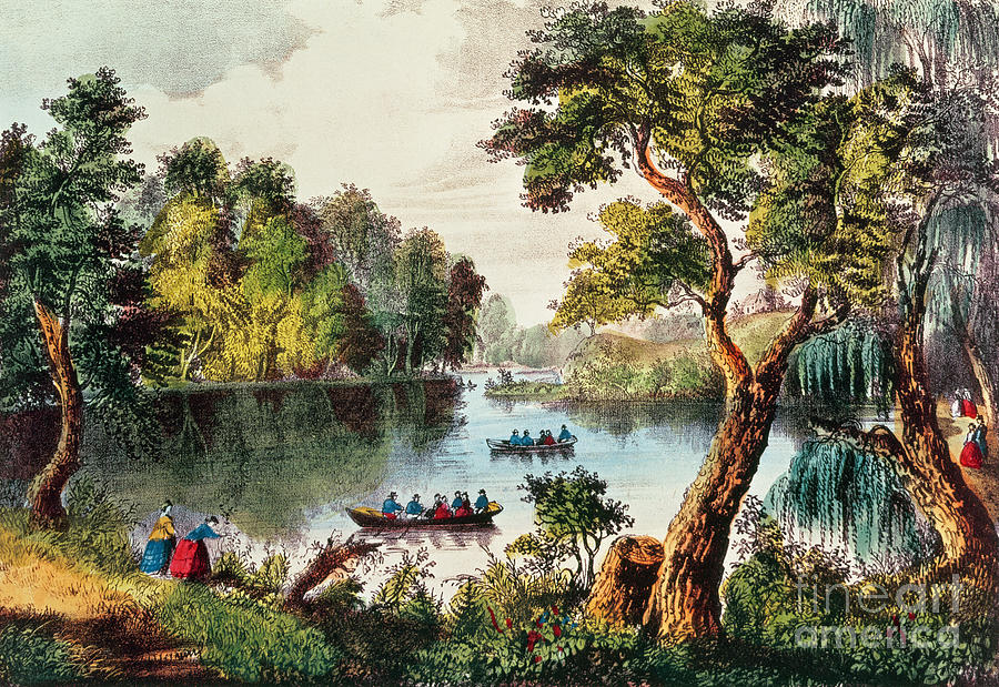 Mill Cove Lake by Currier and Ives Painting by Currier and Ives