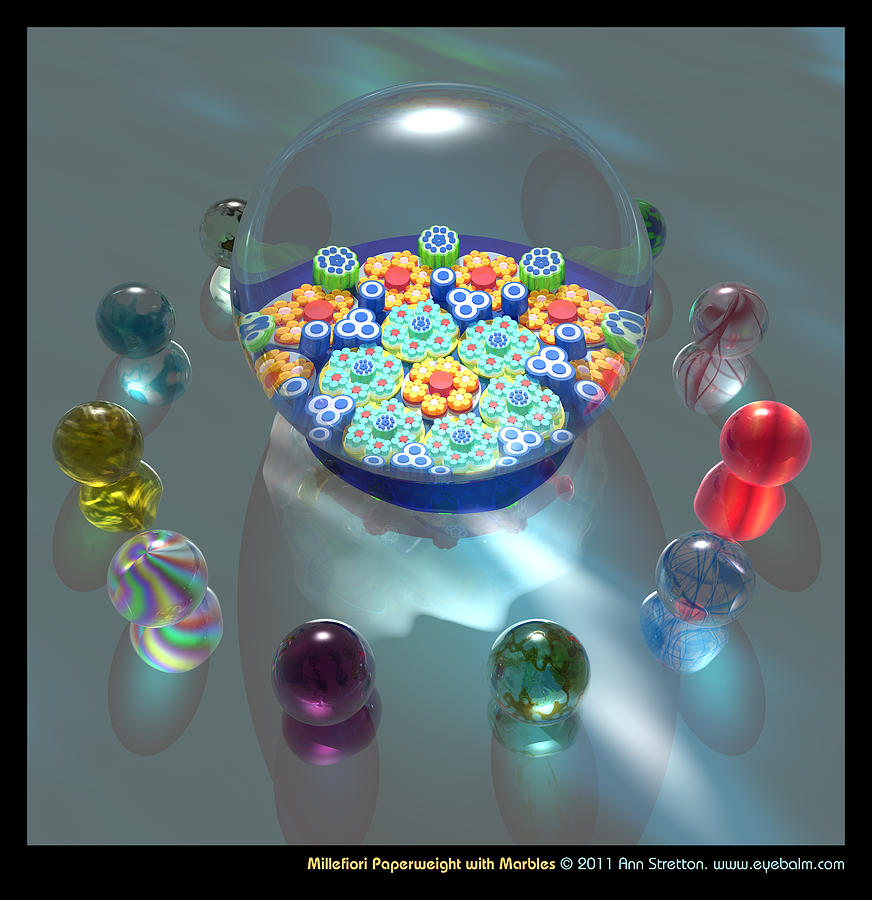 Millefiori Paperweight with Marbles  Digital Art by Ann Stretton