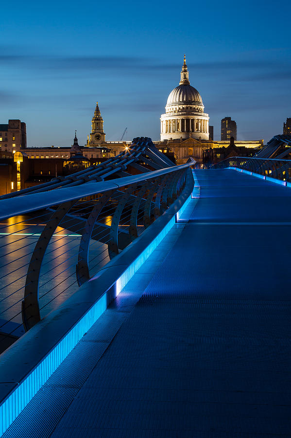 London Photograph - Millenium Bridge Blue Hour I by Adam Pender