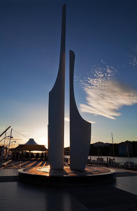 Sunset Photograph - Millenium Plaza Sculpture, The Quays by Panoramic Images