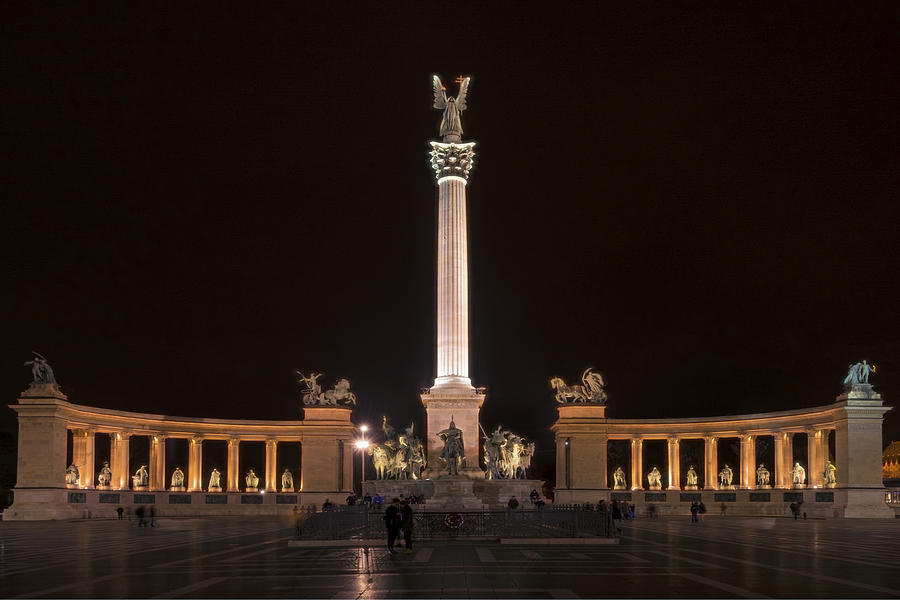 Millennium Monument Budapest Night Photograph by Joan Carroll