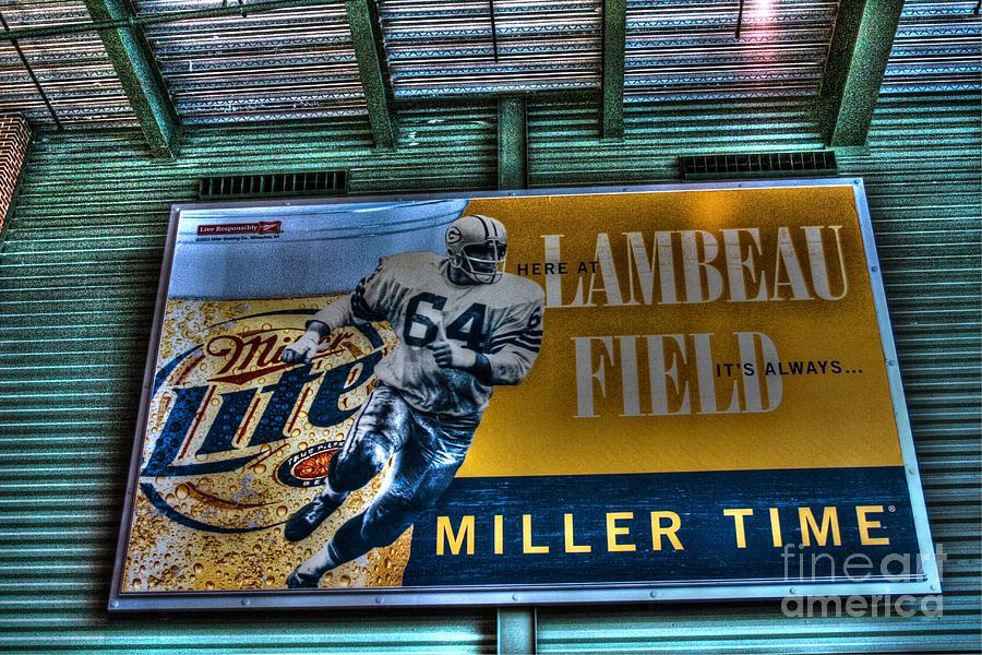 Football Photograph - Miller Time at Lambeau Field by Tommy Anderson