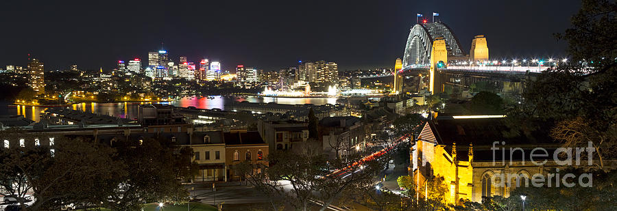 Millers Point by Night - Panorama Photograph by Nicholas Blackwell