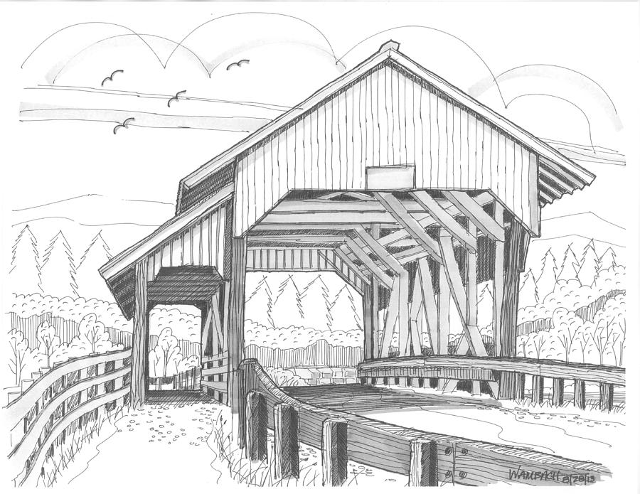 Miller's Run Covered Bridge Drawing by Richard Wambach