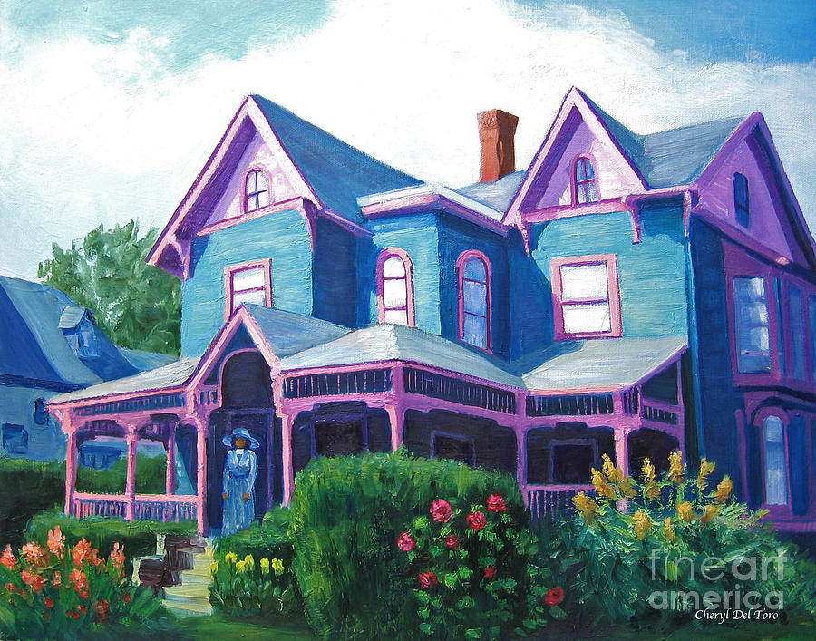 Milliionaires Row Blue and Pink House Painting by Cheryl Del Toro
