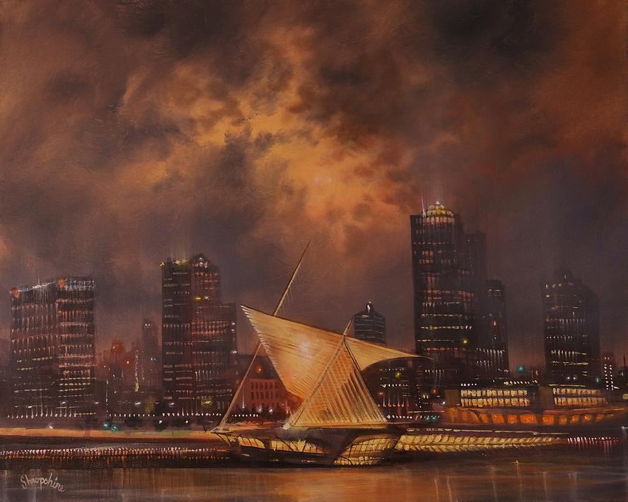 Milwaukee Art Museum and Skyline Painting by Tom Shropshire
