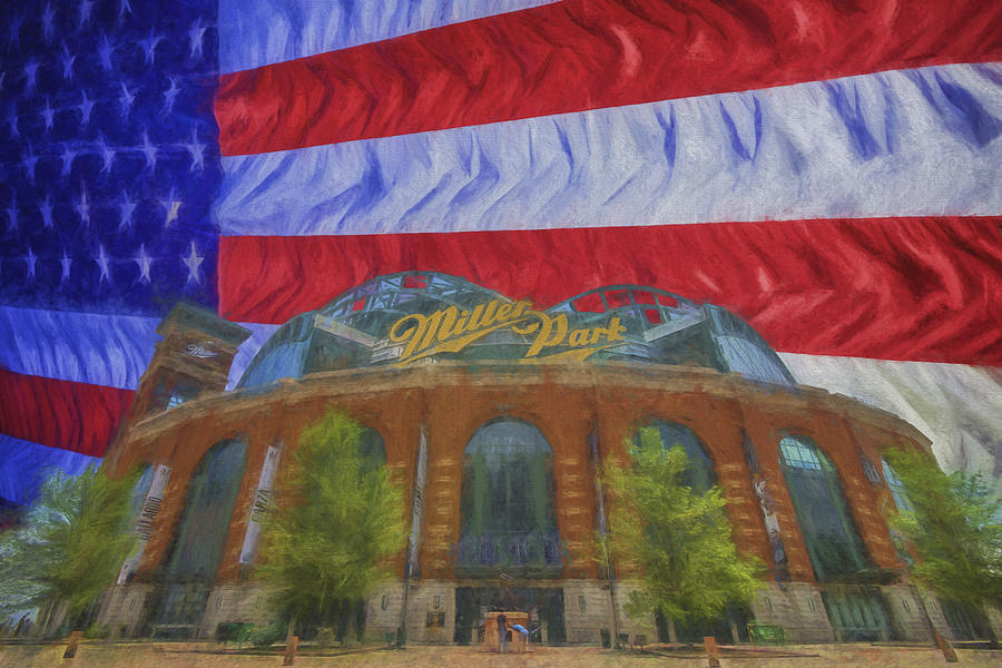 Milwaukee Breers Miller Park Digitally Painted Flag 3 Photograph by David Haskett II