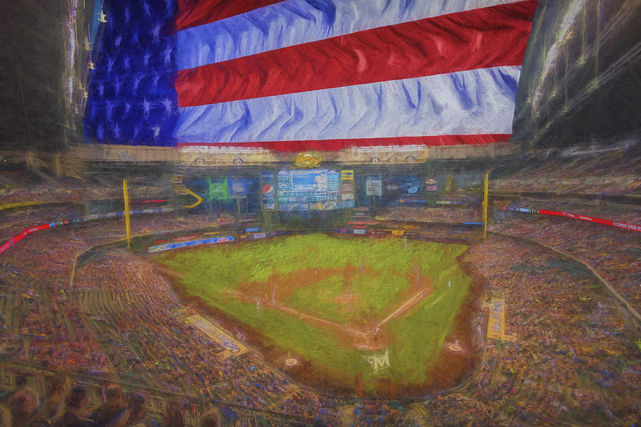 Milwaukee Brewers Miller Park Flag Digitally Painted 4 Photograph by David Haskett II