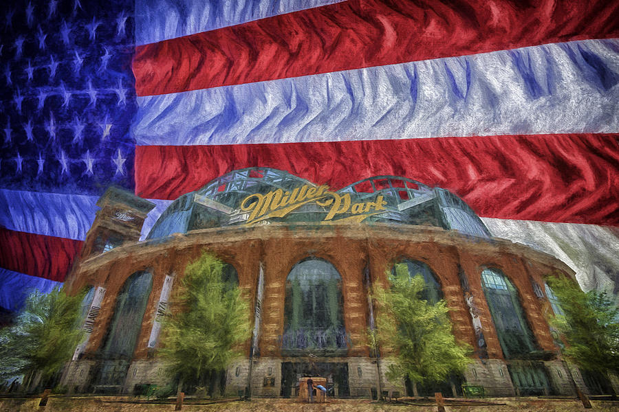 Milwaukee Brewers Miller Park Flag Painted Digitally 1 Photograph by David Haskett II