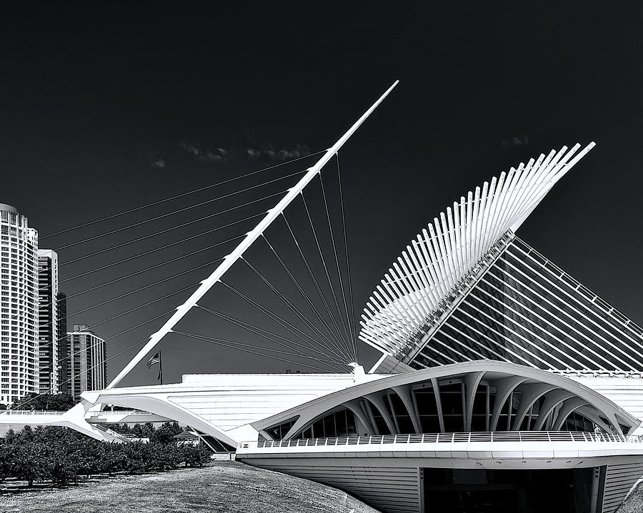 Milwaukee Museum of Art in Black and White Photograph by Betty Eich