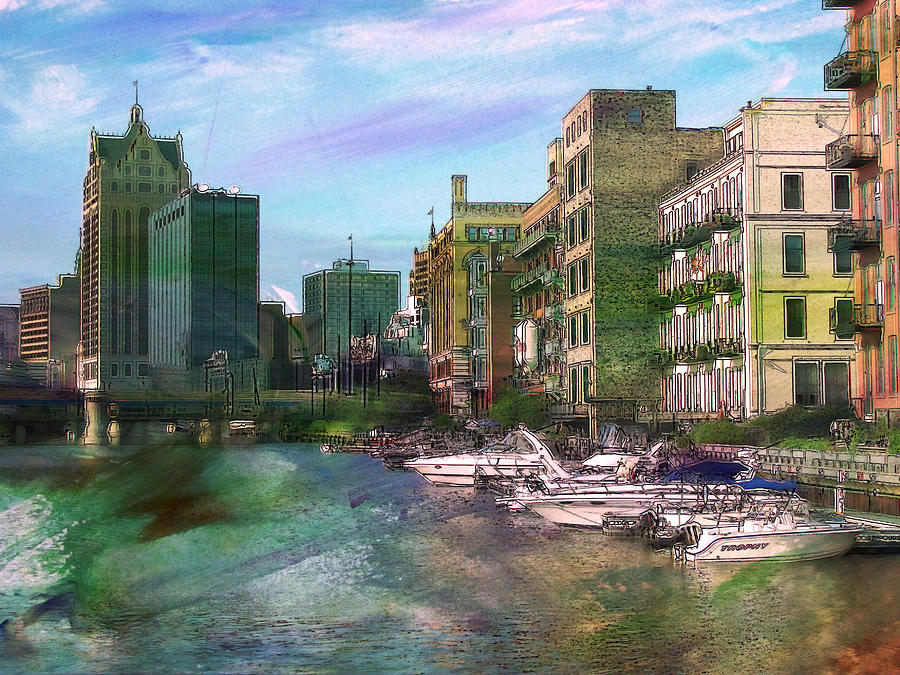 Milwaukee River and Abstract Watercolor Digital Art by Anita Burgermeister