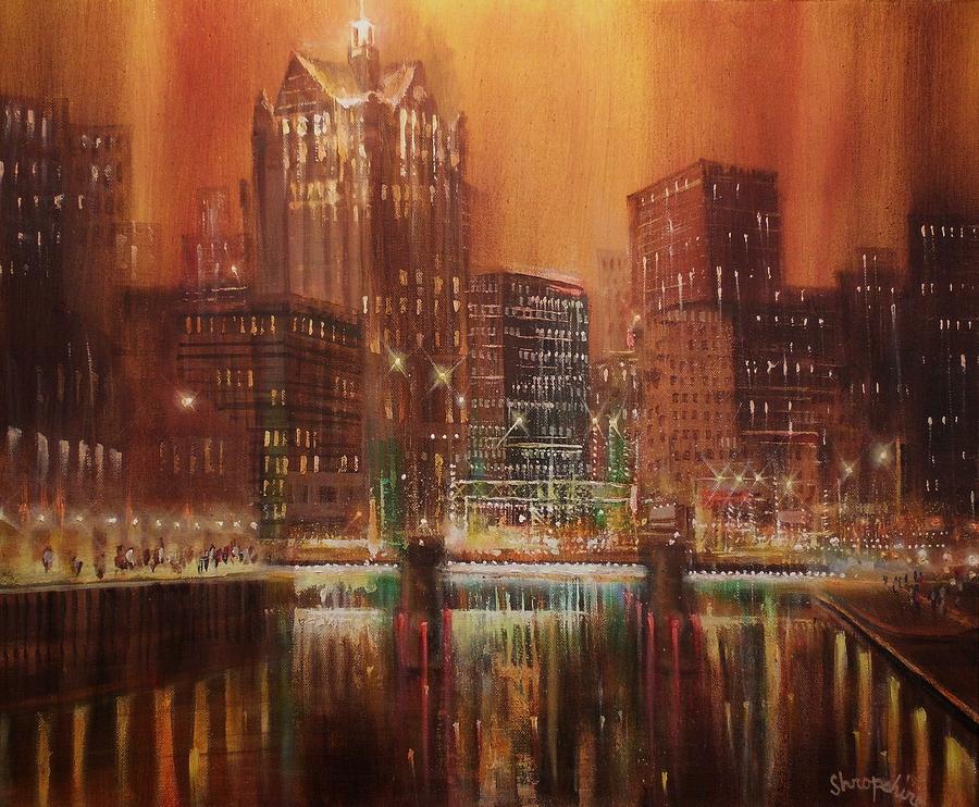 Milwaukee Painting - Milwaukee River Downtown by Tom Shropshire