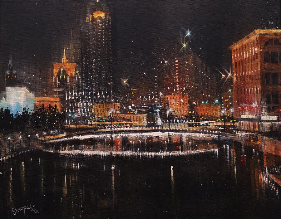 Milwaukee River Lights Painting by Tom Shropshire