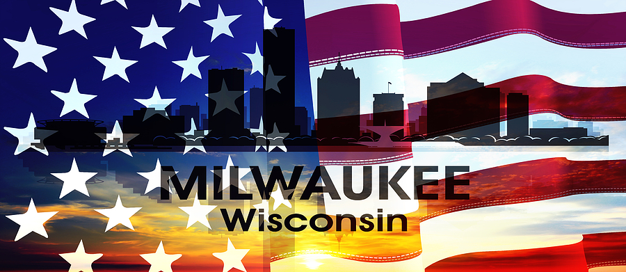 Milwaukee Mixed Media - Milwaukee WI Patriotic Large Cityscape by Angelina Tamez