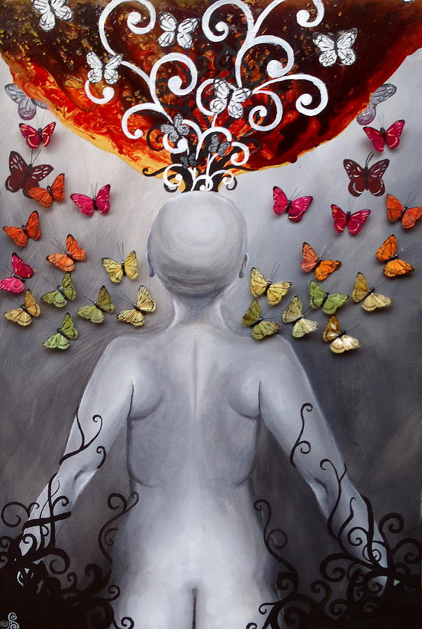 Butterfly Painting - Minds Explosion by Jen Santa