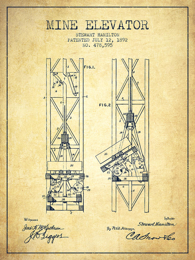 Vintage Digital Art - Mine Elevator Patent from 1892 - Vintage by Aged Pixel