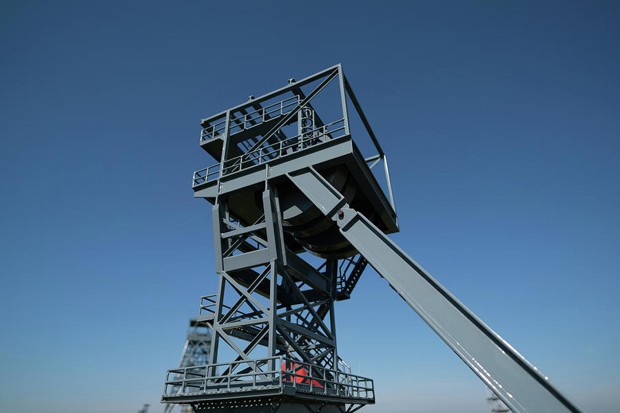 Mine Shaft Lift Against Clear Blue Sky Photograph by Wladimir Bulgar/science Photo Library