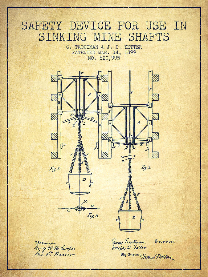 Mine Shaft Safety Device Patent from 1899 - Vintage Digital Art by Aged ...