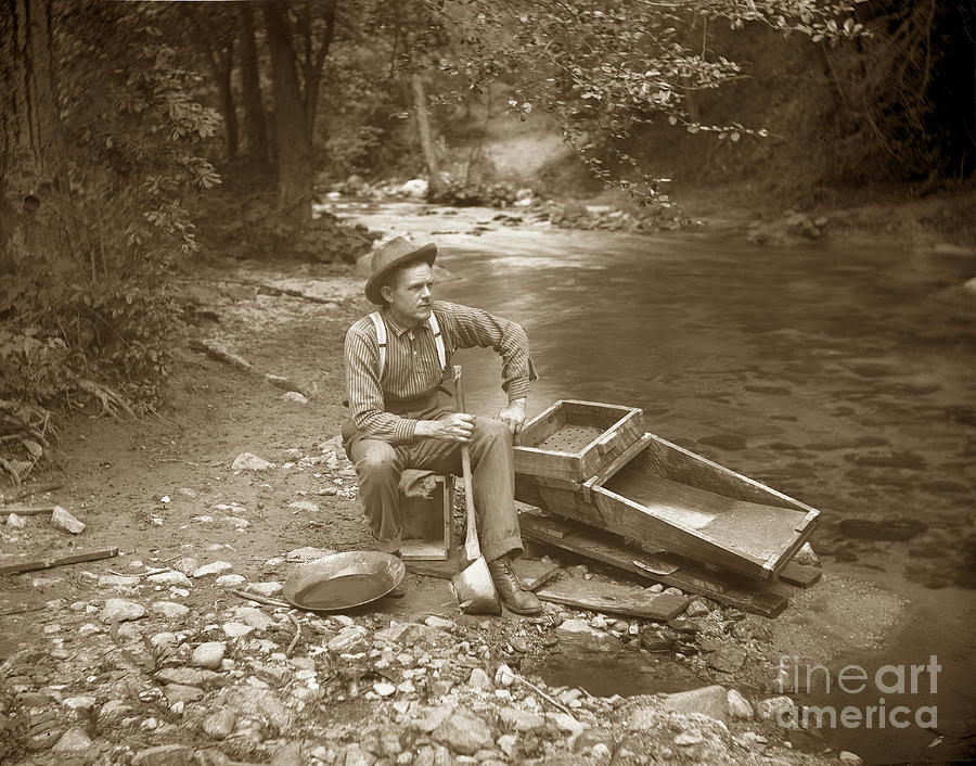 California Photograph - Miner with Rocker and Gold pan California circa 1900 by Monterey County Historical Society