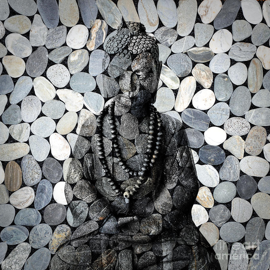 Buddha Photograph - Buddha on stone mosaic by Delphimages Photo Creations
