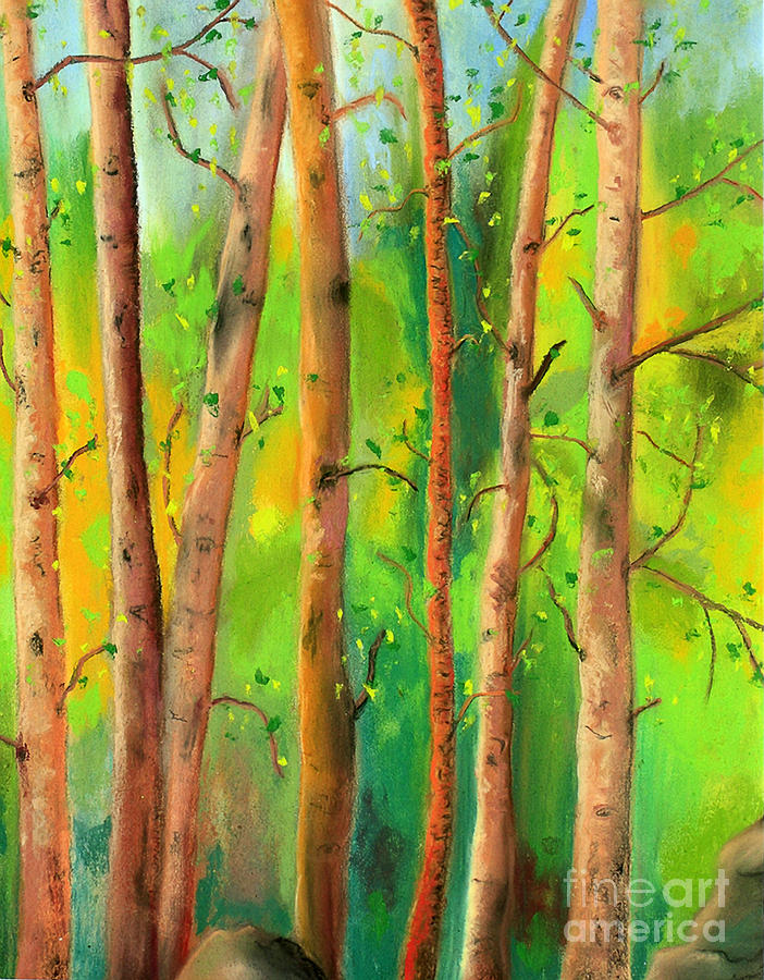 Miners Creek Aspens Painting by Ginny Neece