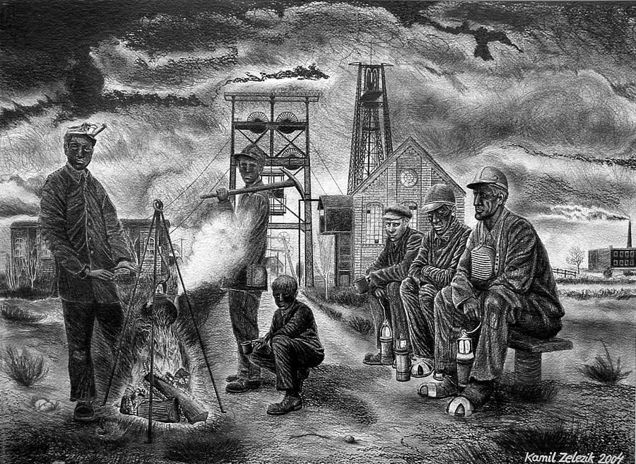 Mining Drawing - Miners by Kamil Zelezik