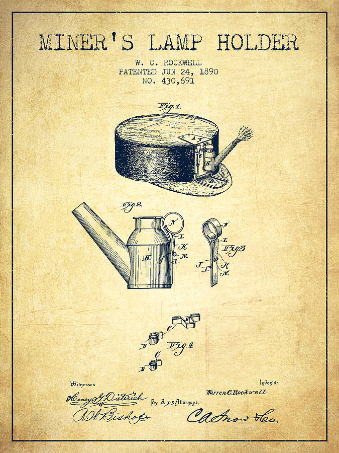 Vintage Digital Art - Miners Lamp Holder Patent from 1890 - Vintage by Aged Pixel