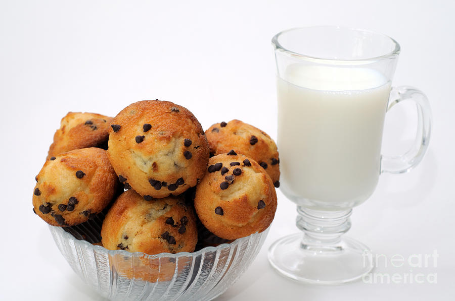 Mini Chocolate Chip Muffins And Milk - Bakery - Snack - Dairy - 1 Photograph by Andee Design