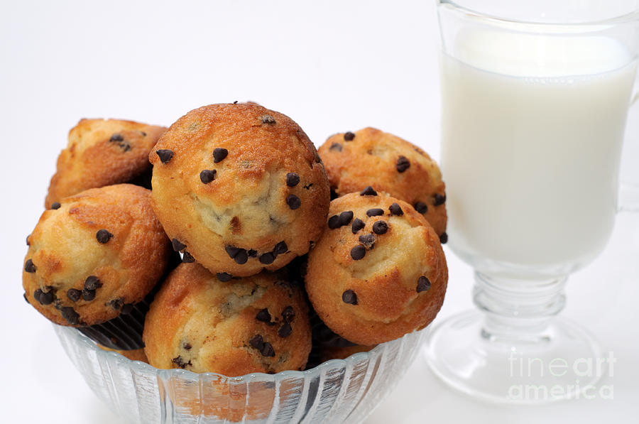 Mini Chocolate Chip Muffins And Milk - Bakery - Snack - Dairy - 2 Photograph by Andee Design