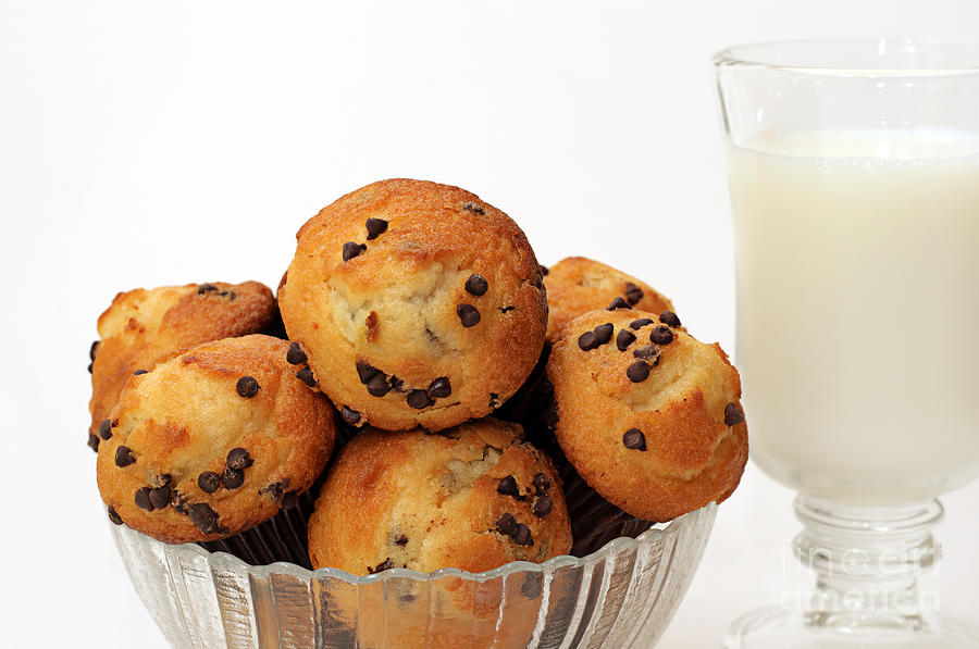 Mini Chocolate Chip Muffins And Milk - Bakery - Snack - Dairy - 3 Photograph by Andee Design