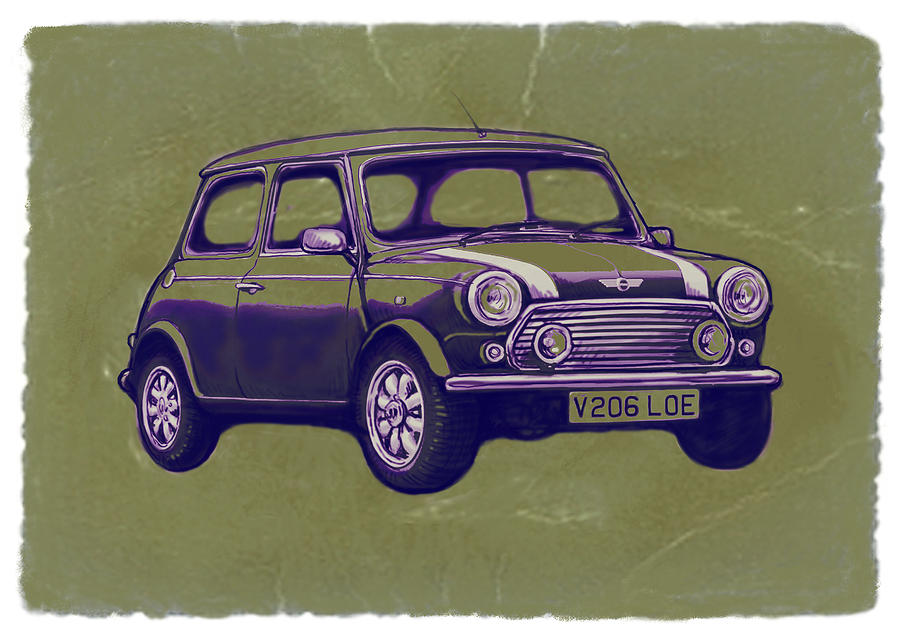 Portrait Drawing - Mini Cooper - car art sketch poster by Kim Wang