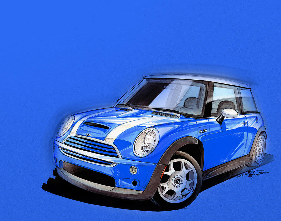 Mini Cooper S Digital Art - Mini Cooper S blue by Etienne Carignan