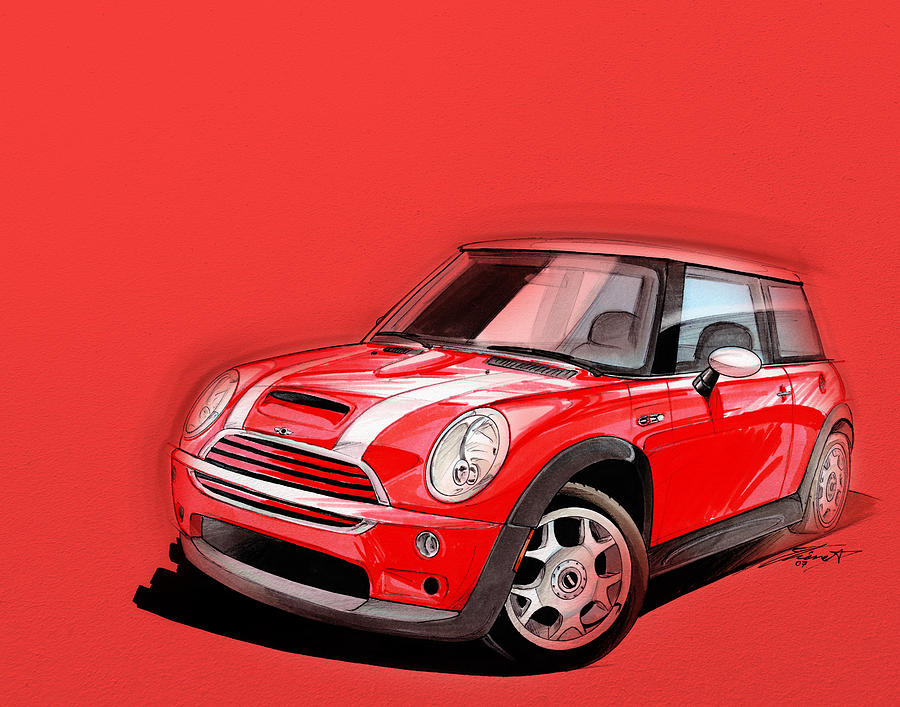 Mini Cooper S Digital Art - Mini Cooper S red by Etienne Carignan