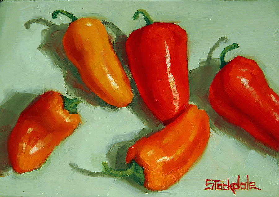 Mini Peppers Study 3 Painting by Margaret Stockdale